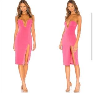 h:ours hot pink Lazaro Midi slit leg plunge dress Small